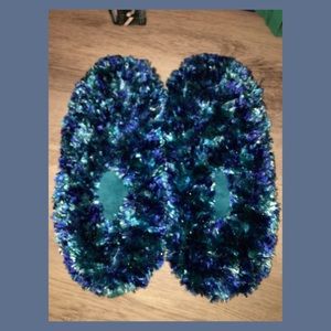 Blue fuzzy house slip-ons